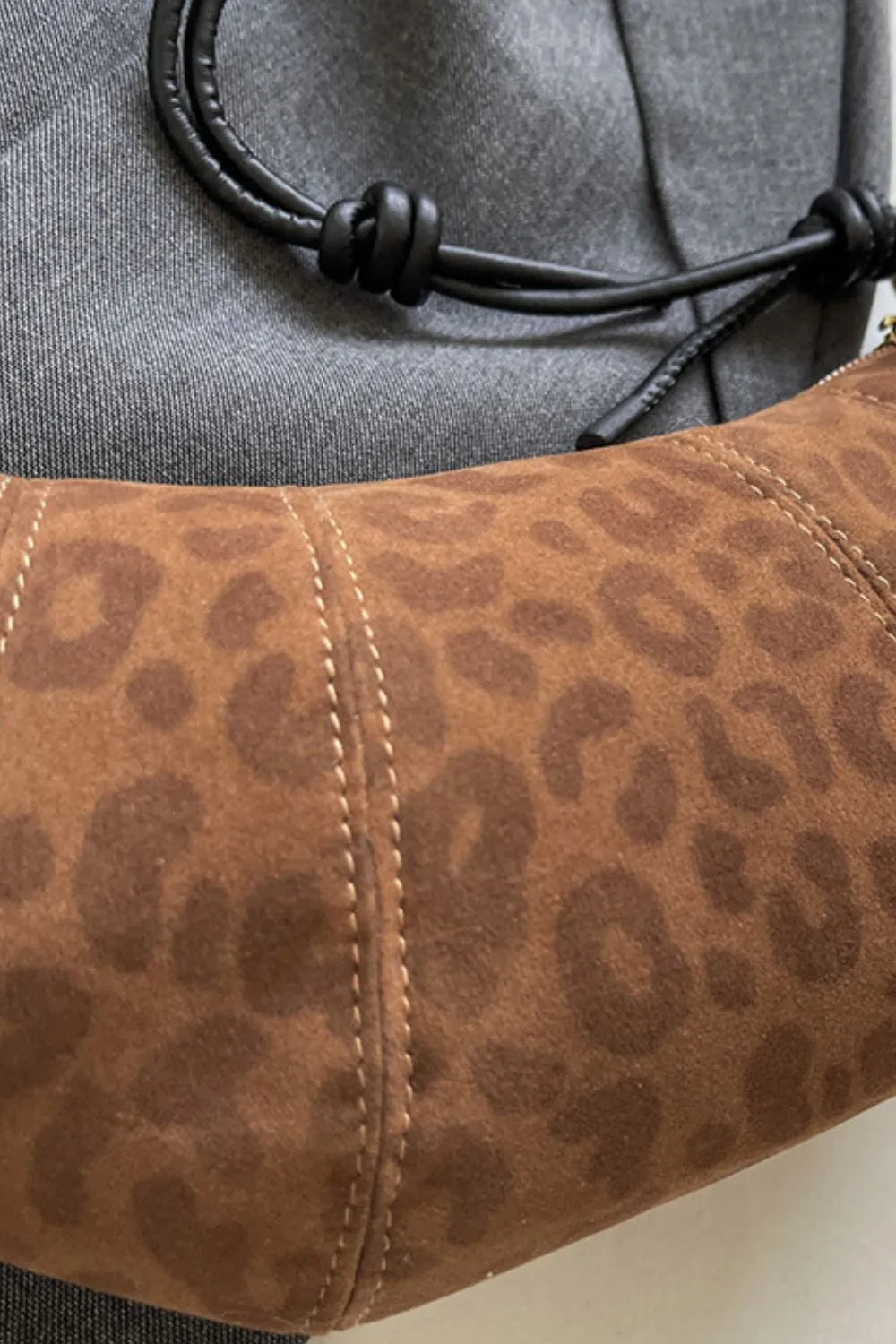 Leopard Print Suede Shoulder Bag with PU Leather Strap - Roe Creation