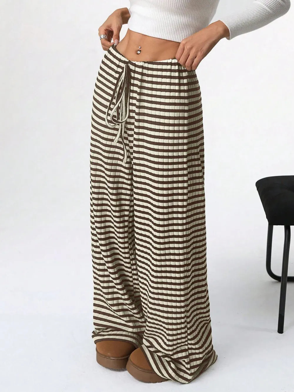 Tied Striped Wide Leg Pants - Roe Creation