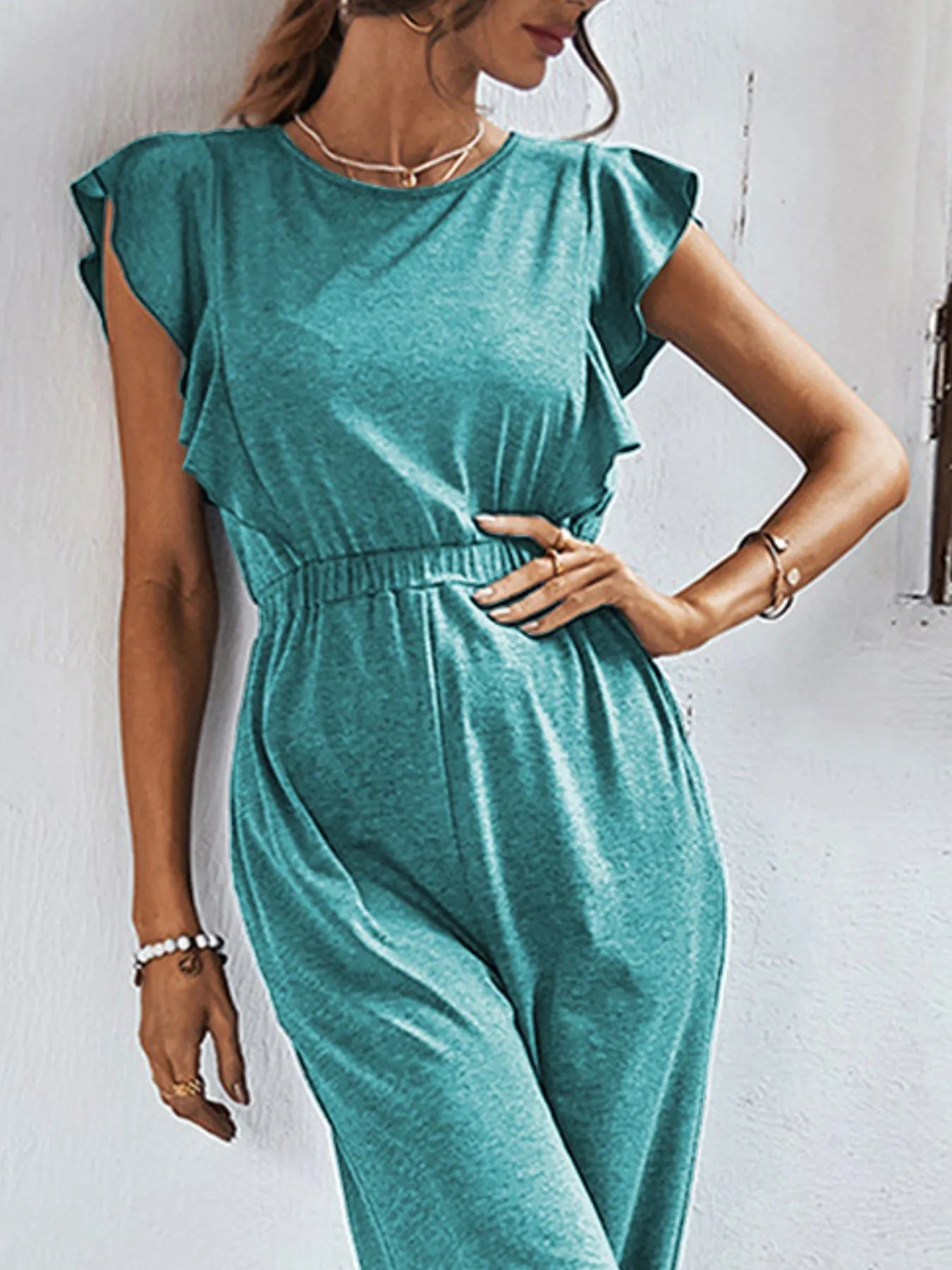 Flutter Sleeve Elastic Waist Jumpsuit - Roe Creation
