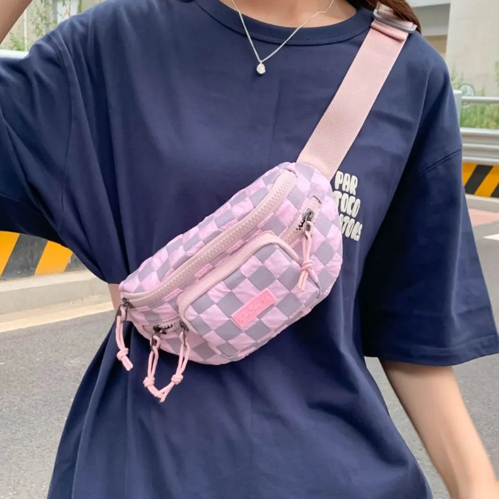 Checkered Nylon Crossbody Bag with Adjustable Strap - Roe Creation