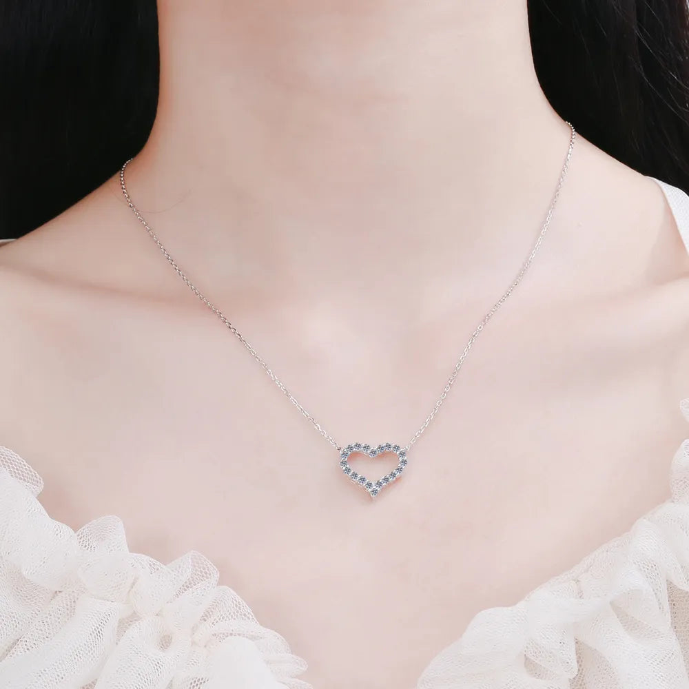 Moissanite 925 Sterling Silver Heart Shape Necklace - Roe Creation
