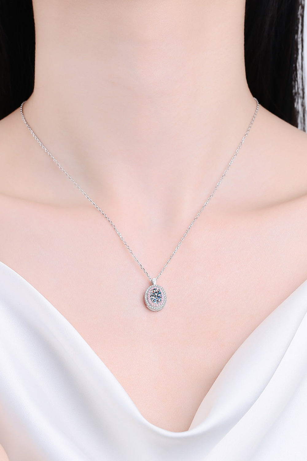 Adored 925 Sterling Silver Rhodium-Plated 1 Carat Moissanite Pendant Necklace - Roe Creation