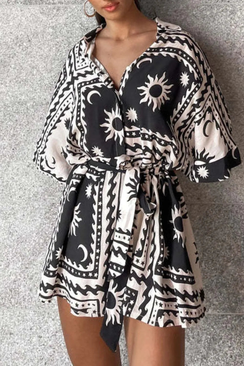 Printed Tie Waist Romper - Roe Creation
