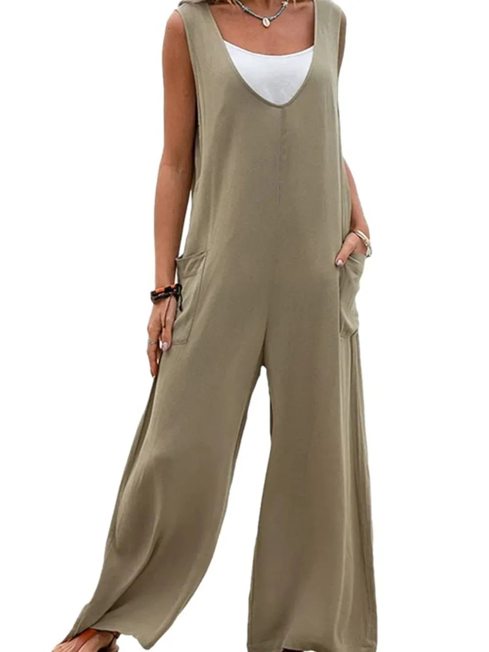 Full Size Wide Strap Jumpsuit with Pockets - Roe Creation