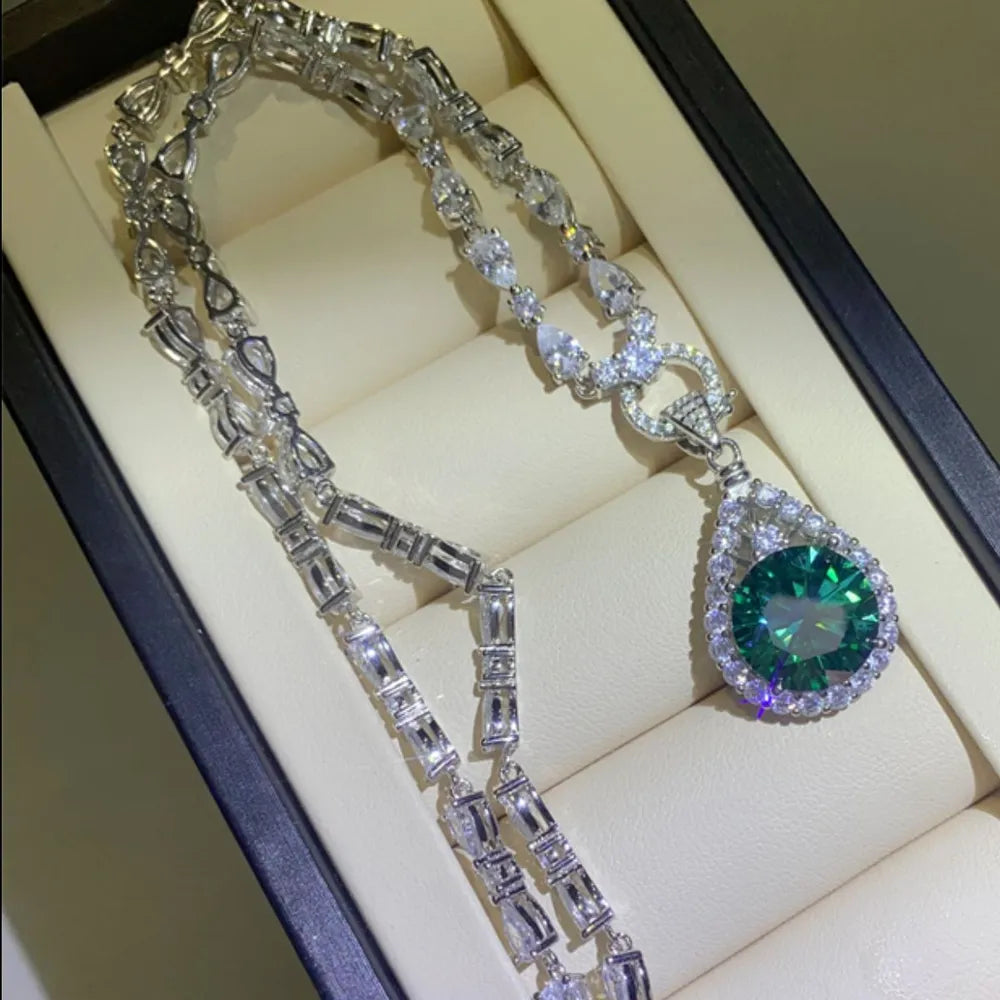 10 Carat Moissanite 925 Sterling Silver Teardrop Shape Necklace - Roe Creation