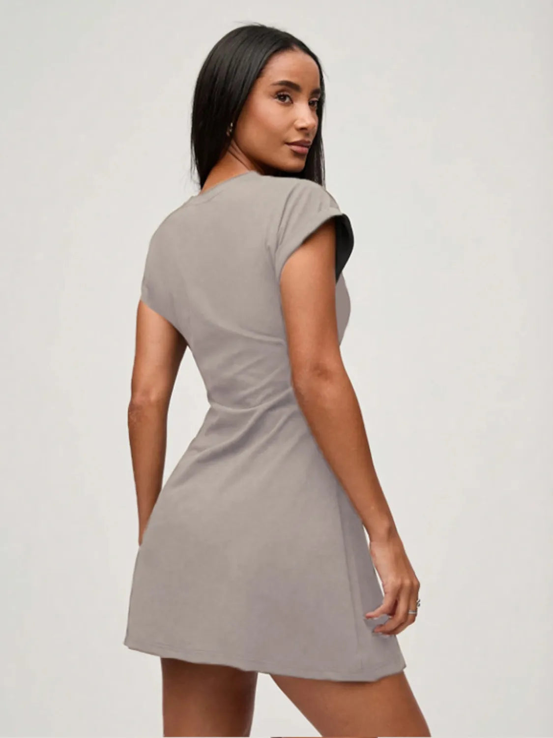 Round Neck Short Sleeve Mini Tee Dress - Roe Creation