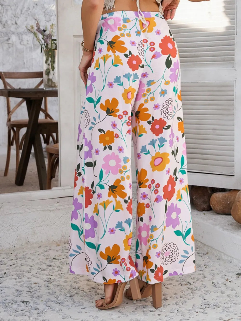 Devine Drawstring Printed Wide Leg Pants - Roe Creation