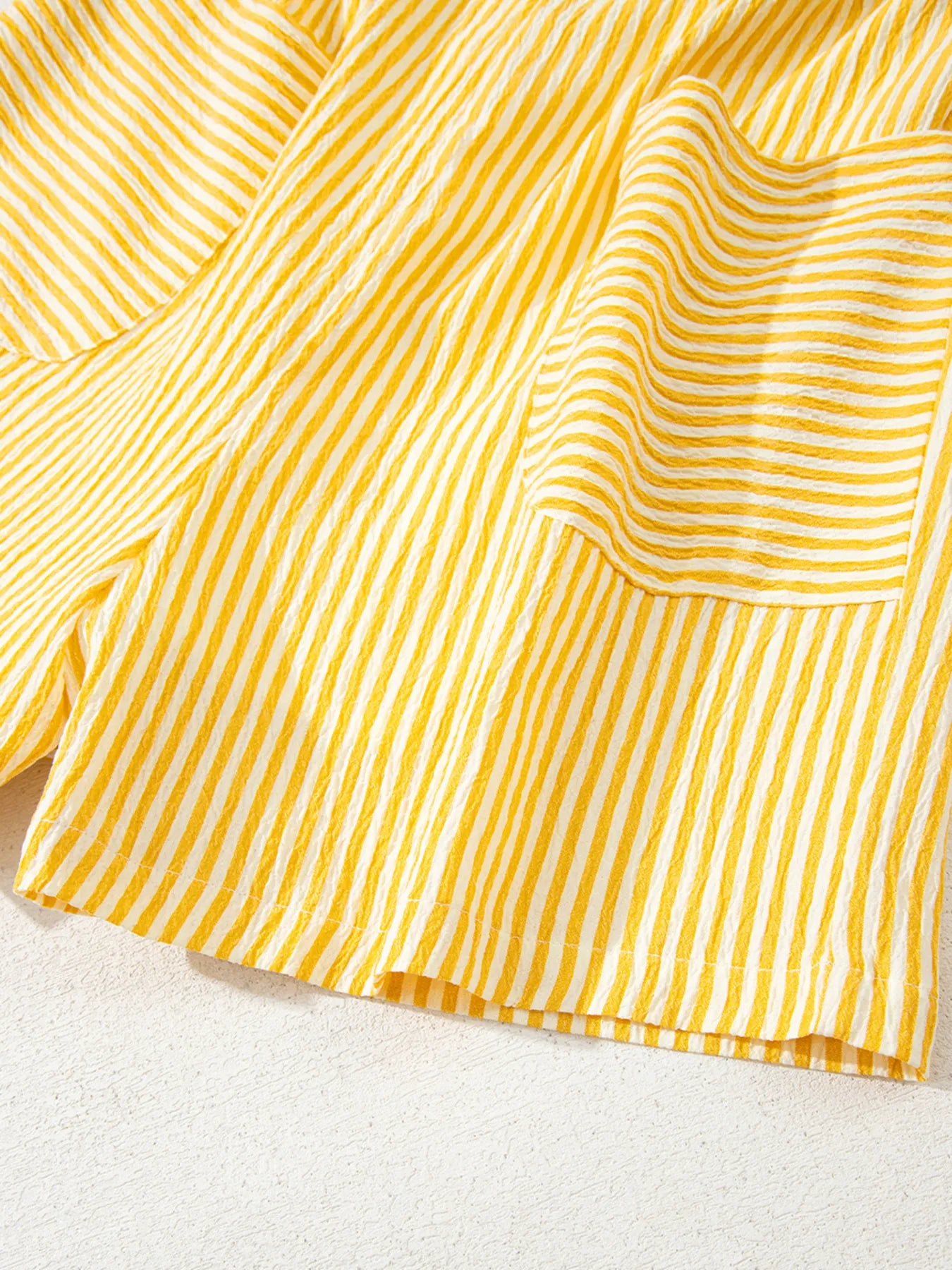 Stripe Shoulder Tie Smocked Back Casual Romper - Roe Creation