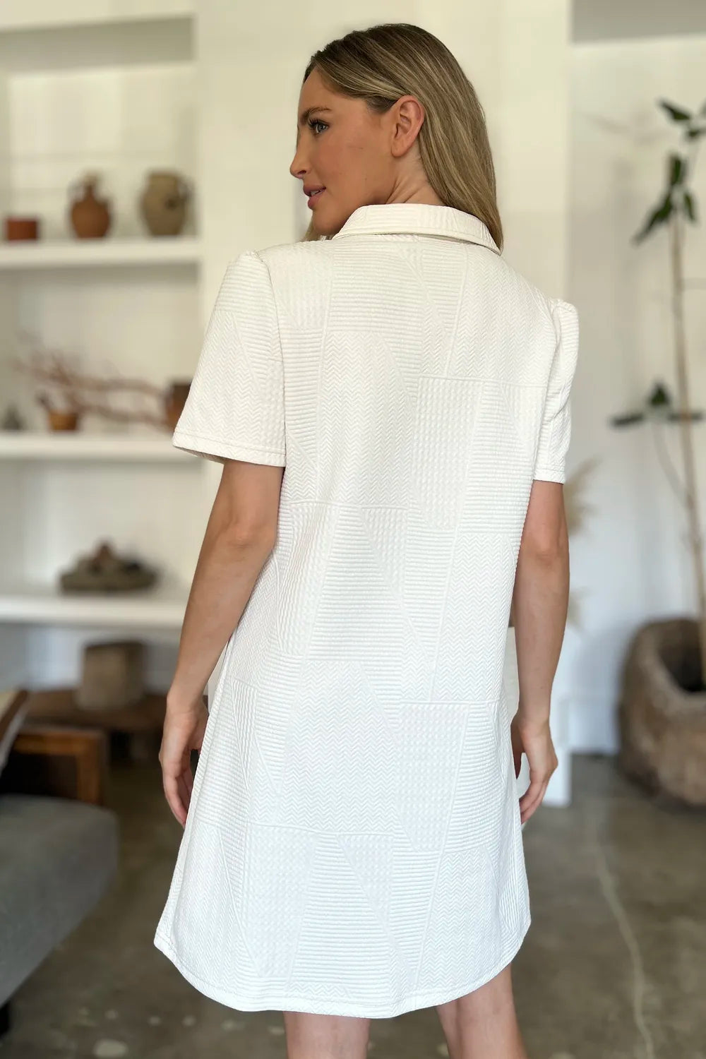 Double Take Full Size Texture Short Sleeve Dress - Roe Creation