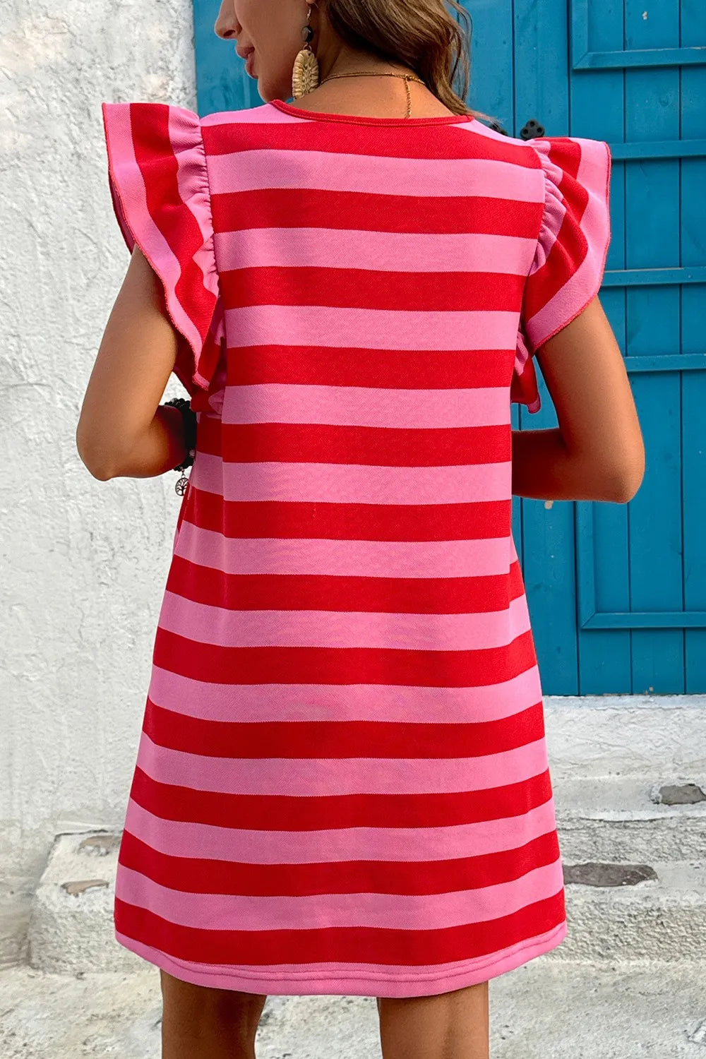Striped Mini Dress with Cap Sleeves – Casual Summer Style - Roe Creation