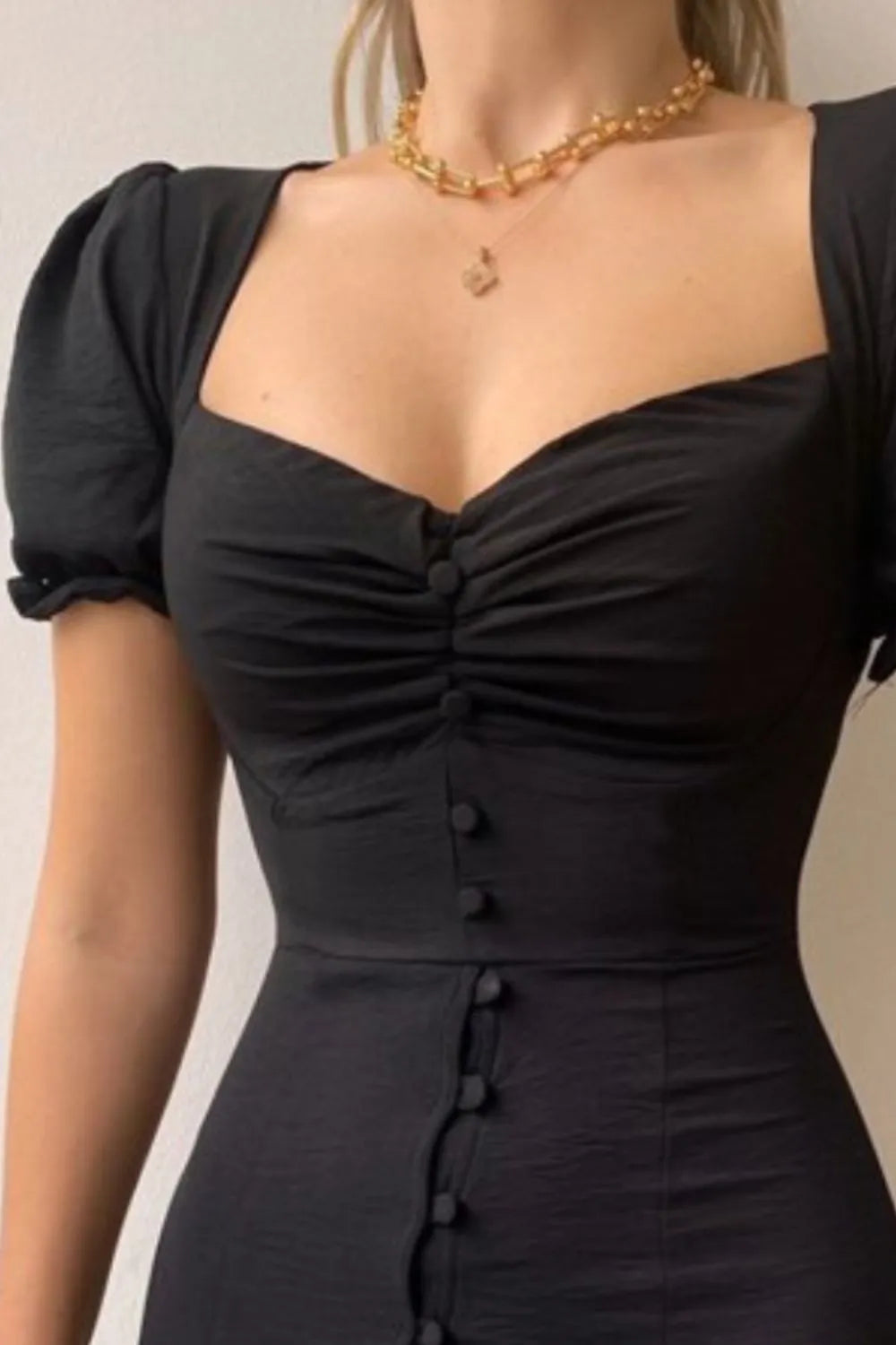 Sweetheart Neck Short Sleeve Dress - Roe Creation