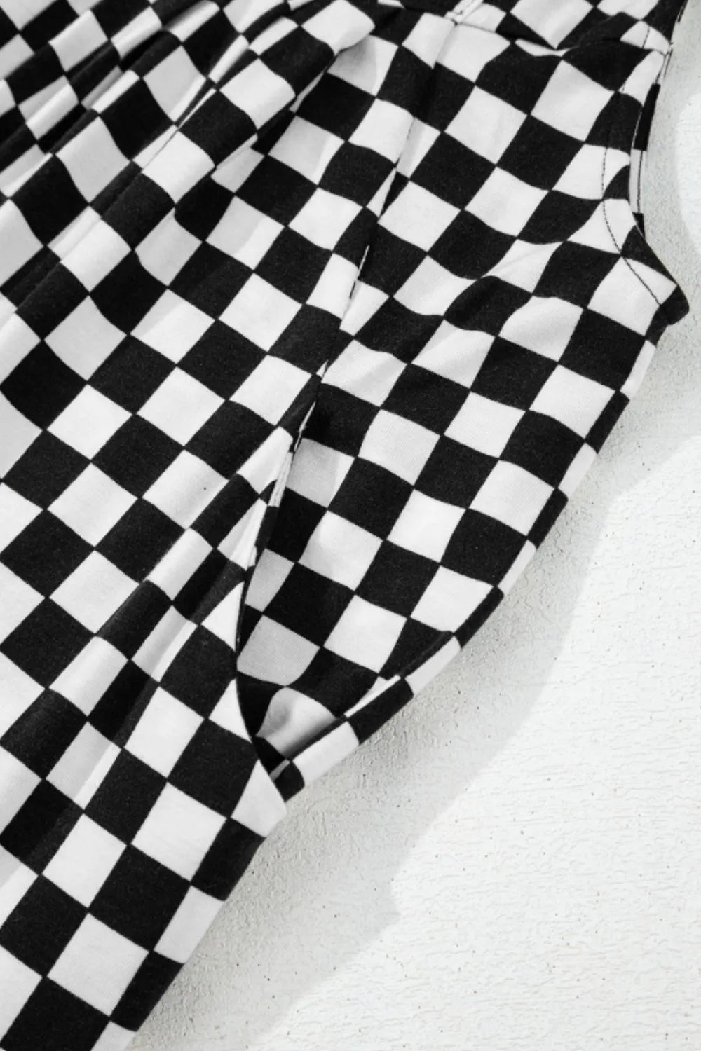 Checkered Print Pocketed Wide Leg Jumpsuit - Roe Creation