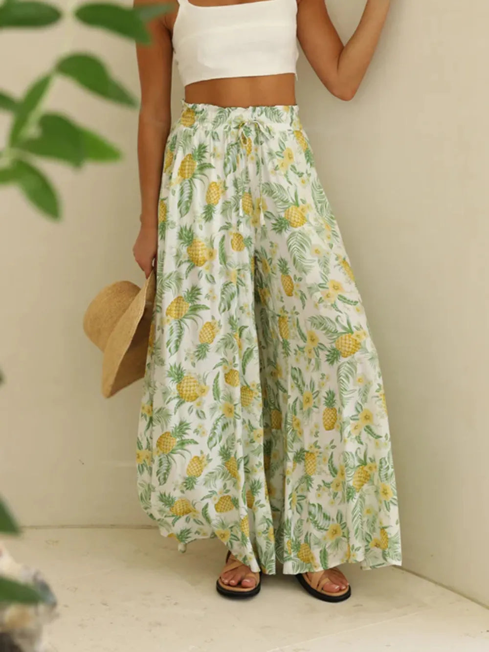 Printed Wide Leg Pants - Roe Creation