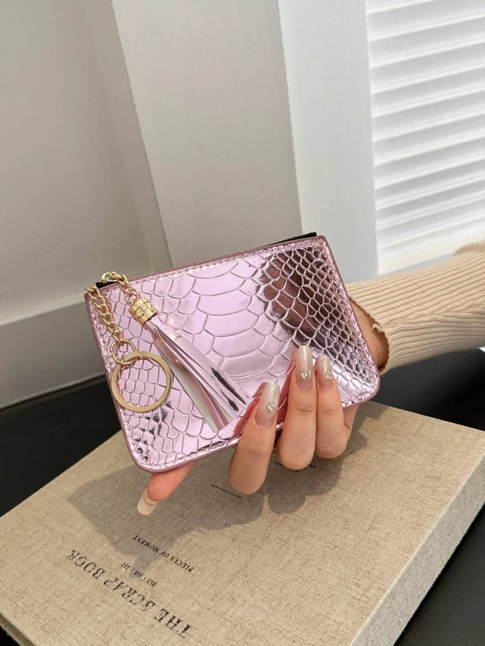 PU Leather Tassel Trim Card Case - Roe Creation