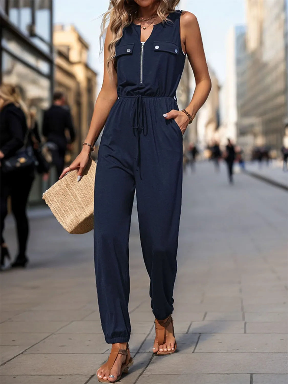 Drawstring Waist Sleeveless Jumpsuit - Roe Creation
