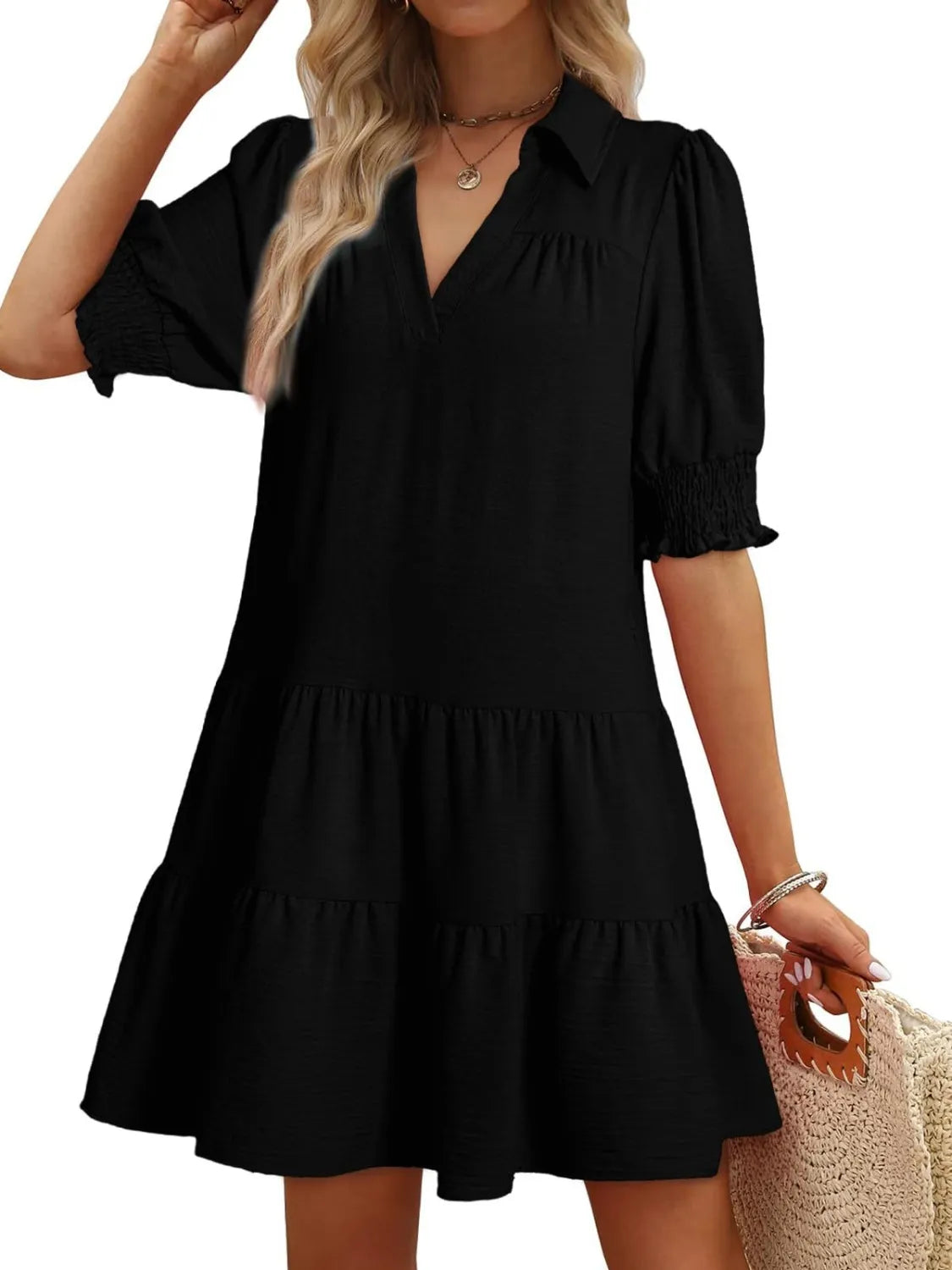 Johnny Collar Short Sleeve Mini Dress - Roe Creation