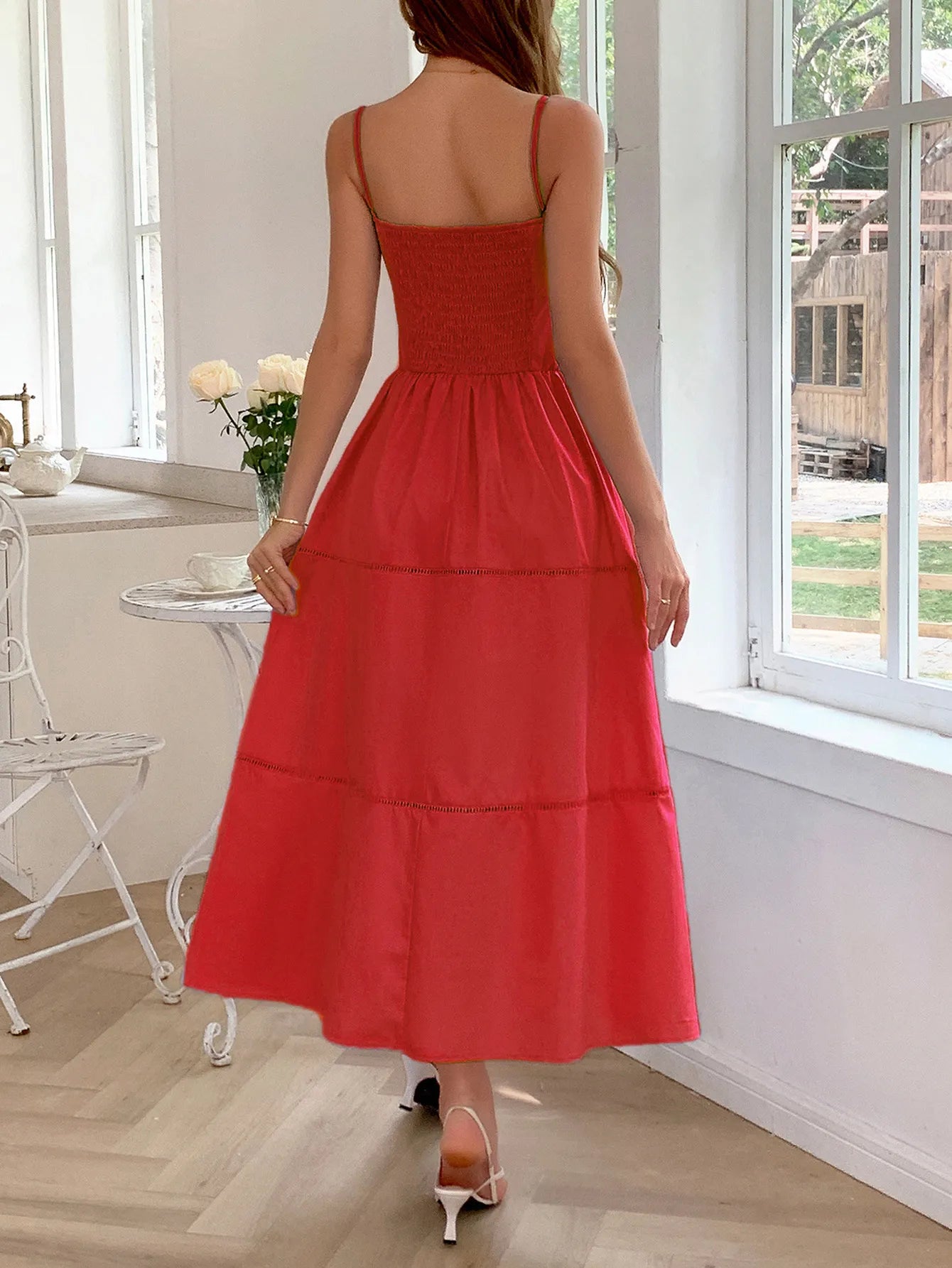 Smocked Back Tie Front Cami Dress - Roe Creation