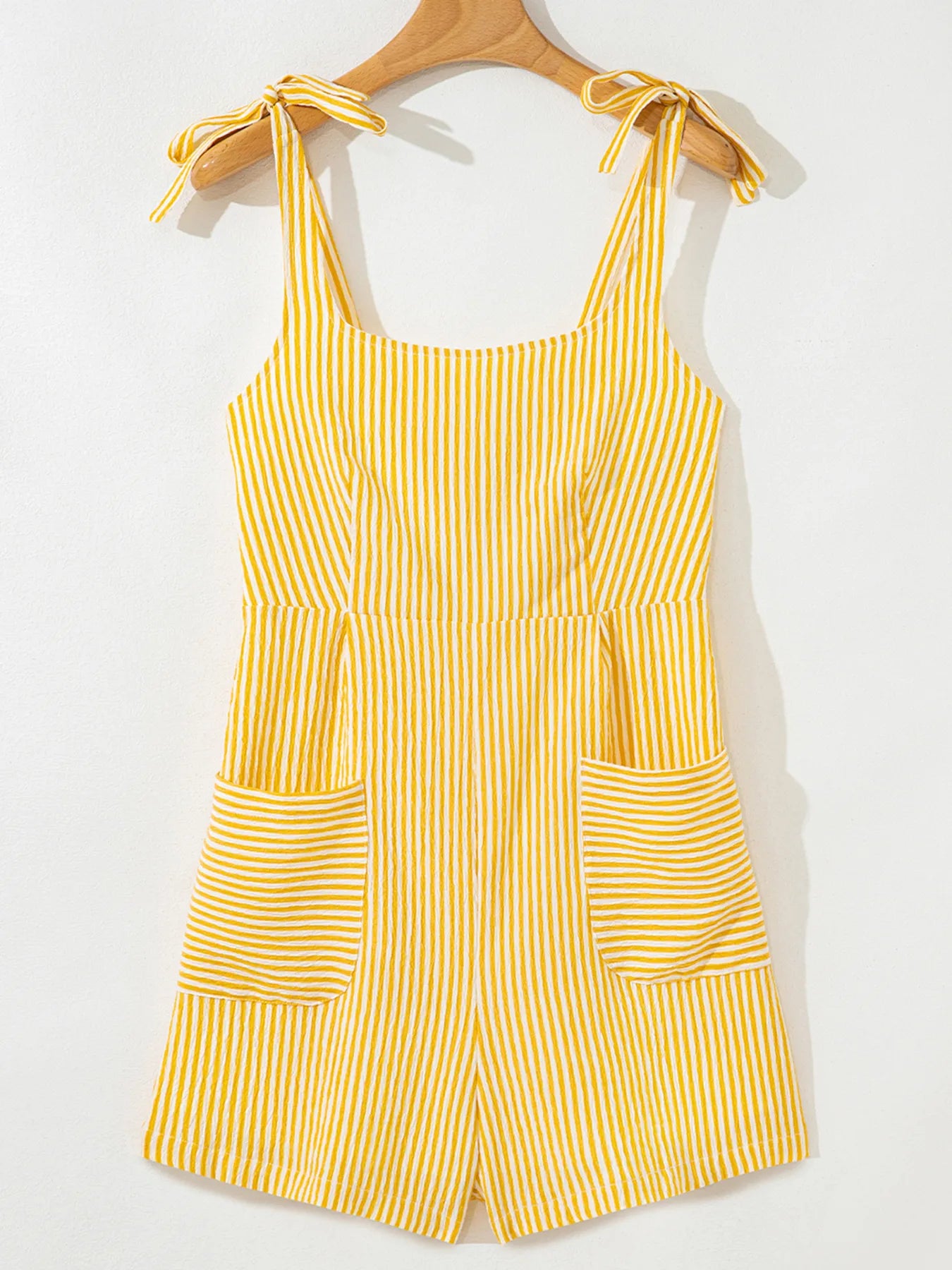 Stripe Shoulder Tie Smocked Back Casual Romper - Roe Creation