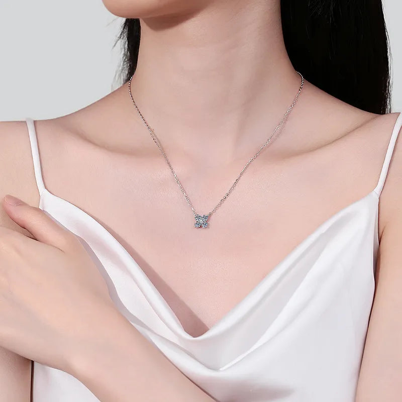 1.26 Carat Moissanite 925 Sterling Silver Geometric Shape Pendant Necklace - Roe Creation