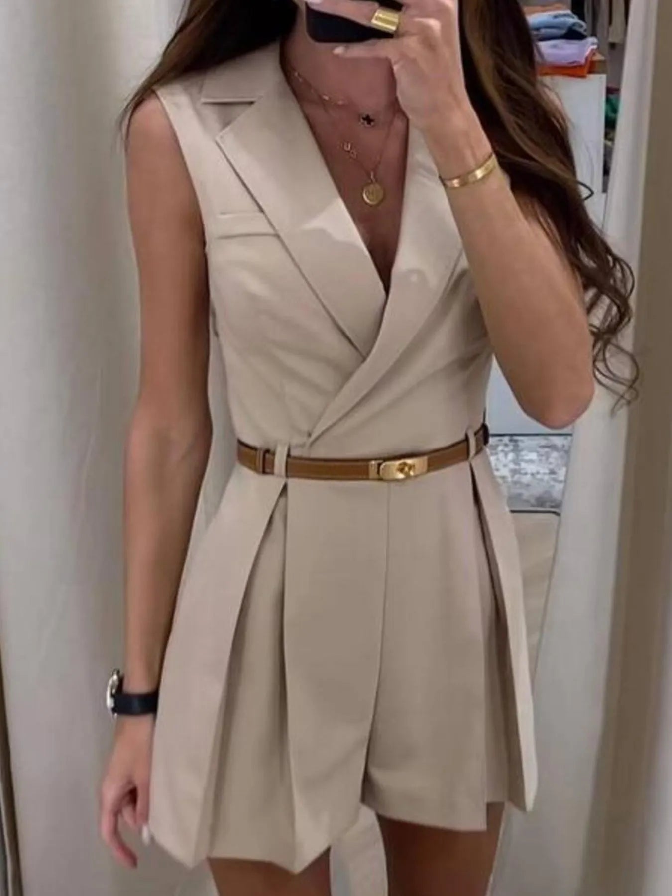 Solid Sleeveless Surplice Romper - Roe Creation