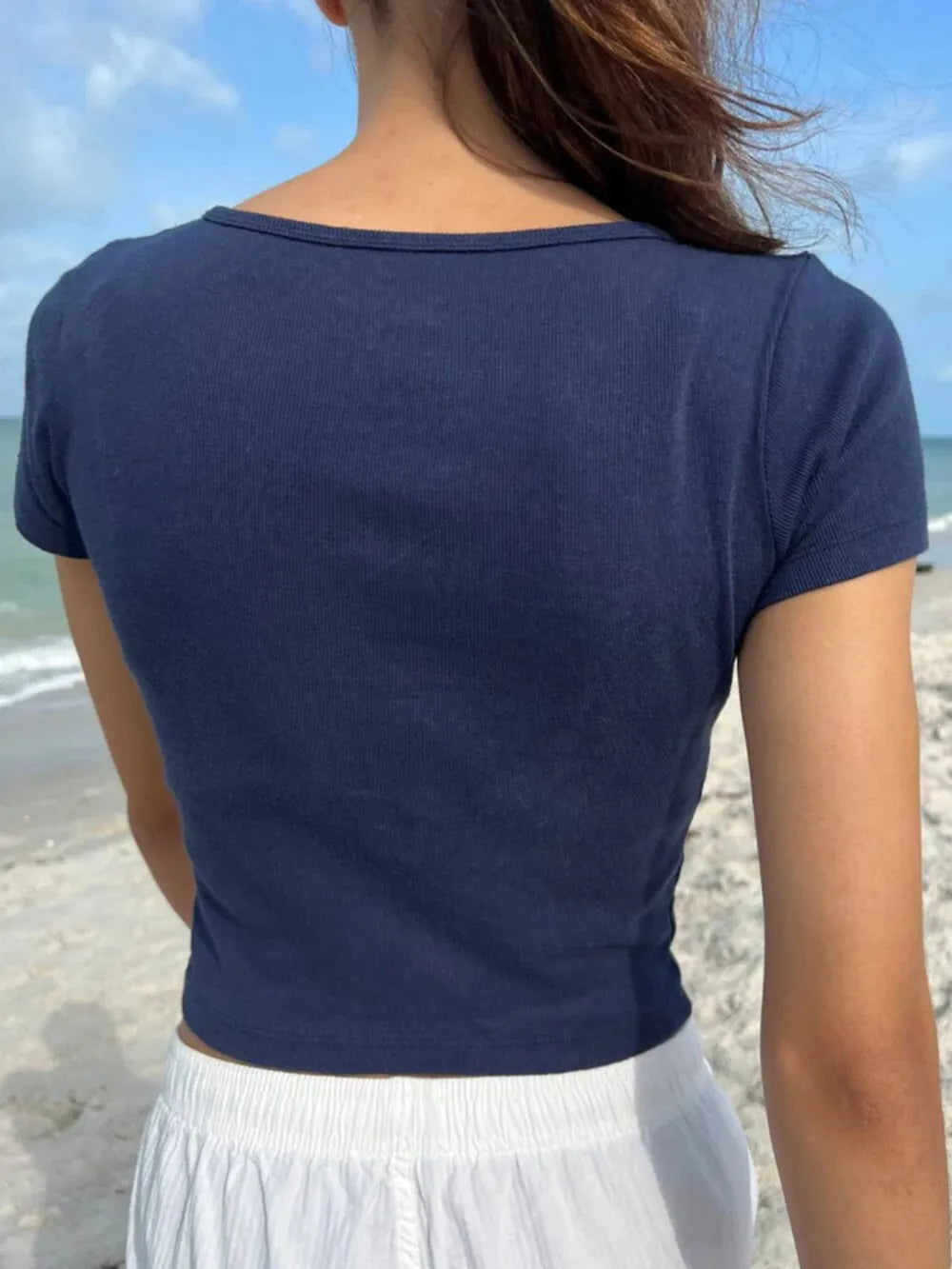 Devine Button Detail Short Sleeve T-Shirt - Roe Creation
