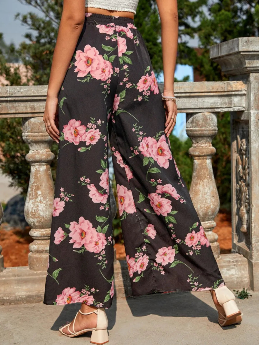 Printed Elastic Waist Wide Leg Pants - Roe Creation