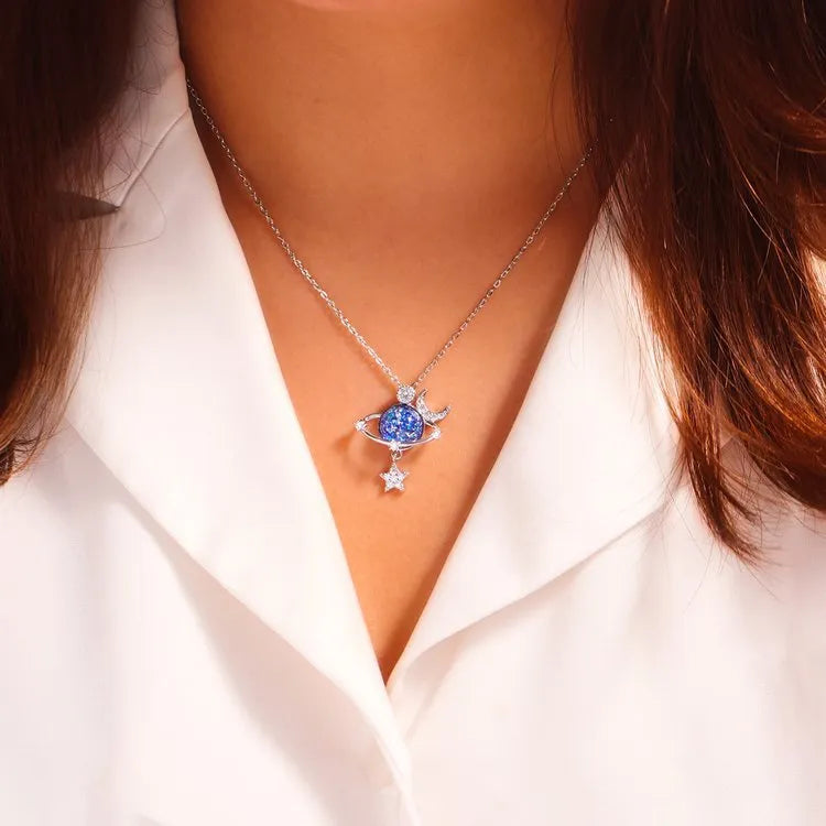 Starry Sky Inlaid Zircon Moon Star Necklace - Roe Creation