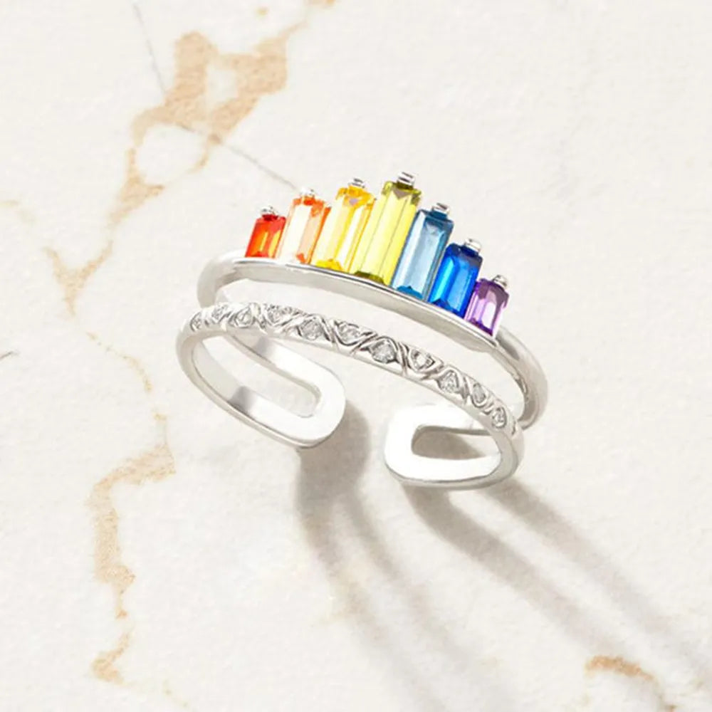 Zircon 925 Sterling Silver Double-Layered Ring - Roe Creation