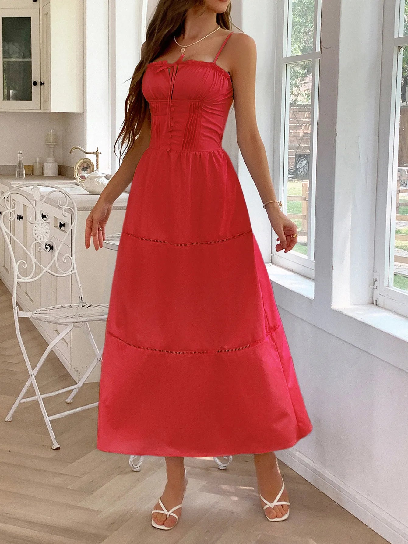 Smocked Back Tie Front Cami Dress - Roe Creation