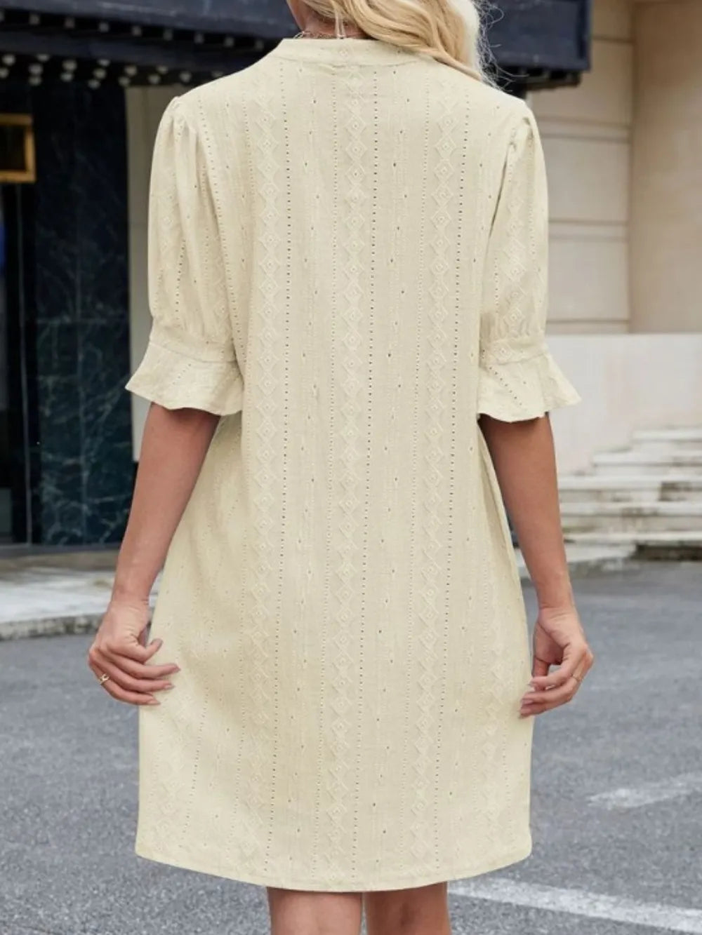 Eyelet Flounce Sleeve Mini Dress - Roe Creation