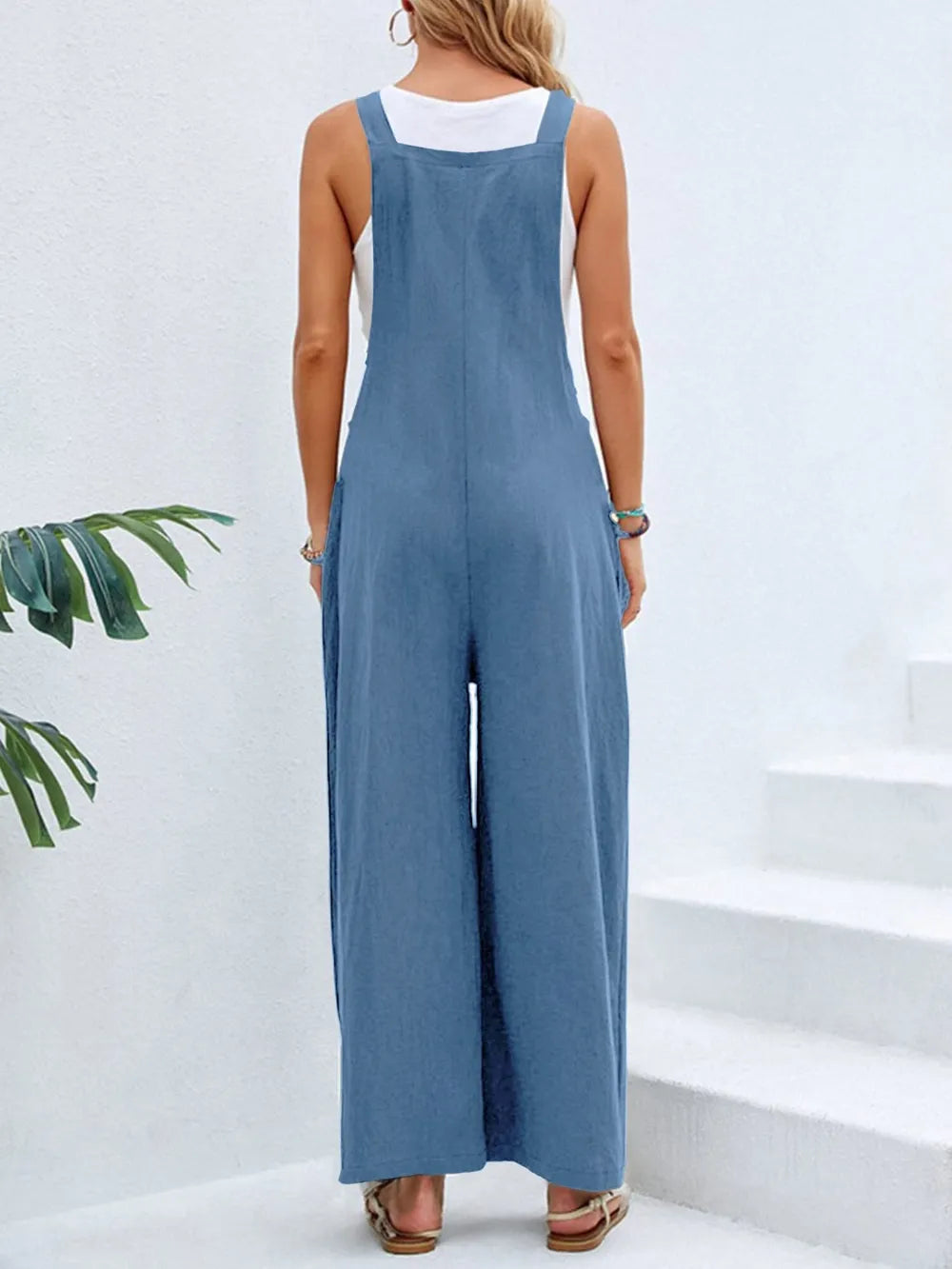 Full Size Square Neck Wide Strap Overalls - Roe Creation