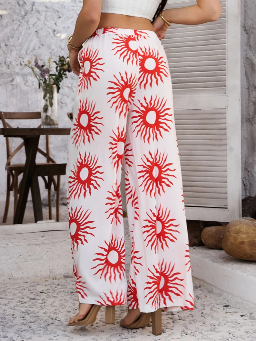 Devine Drawstring Printed Wide Leg Pants - Roe Creation