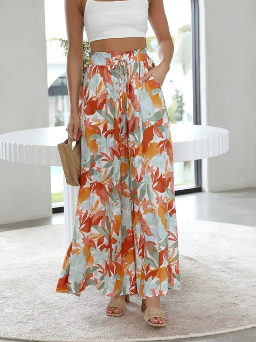 Printed Wide Leg Pants - Roe Creation