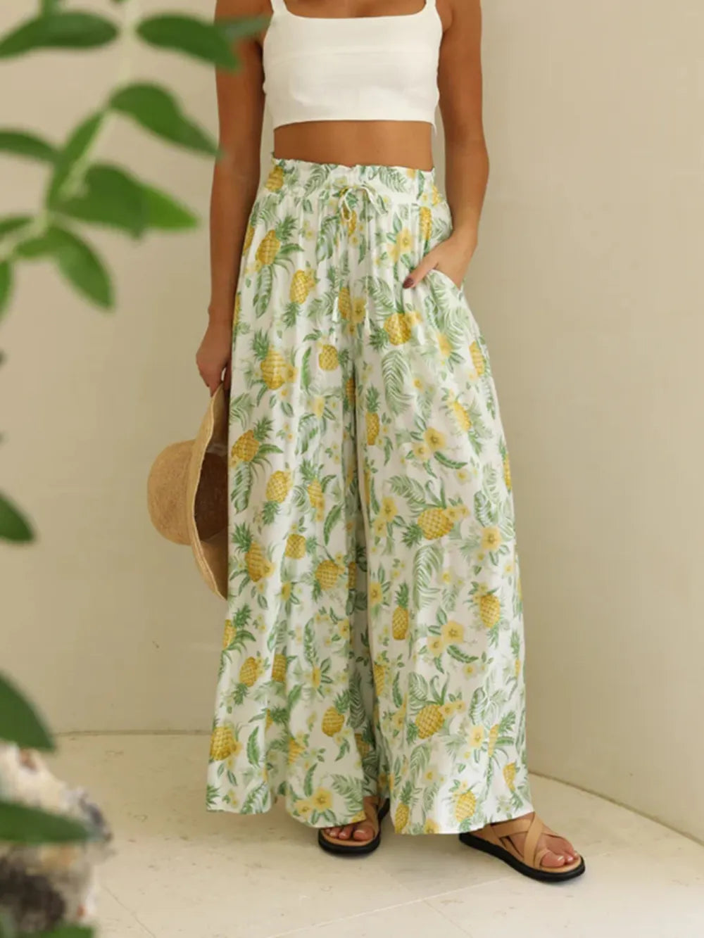 Printed Wide Leg Pants - Roe Creation