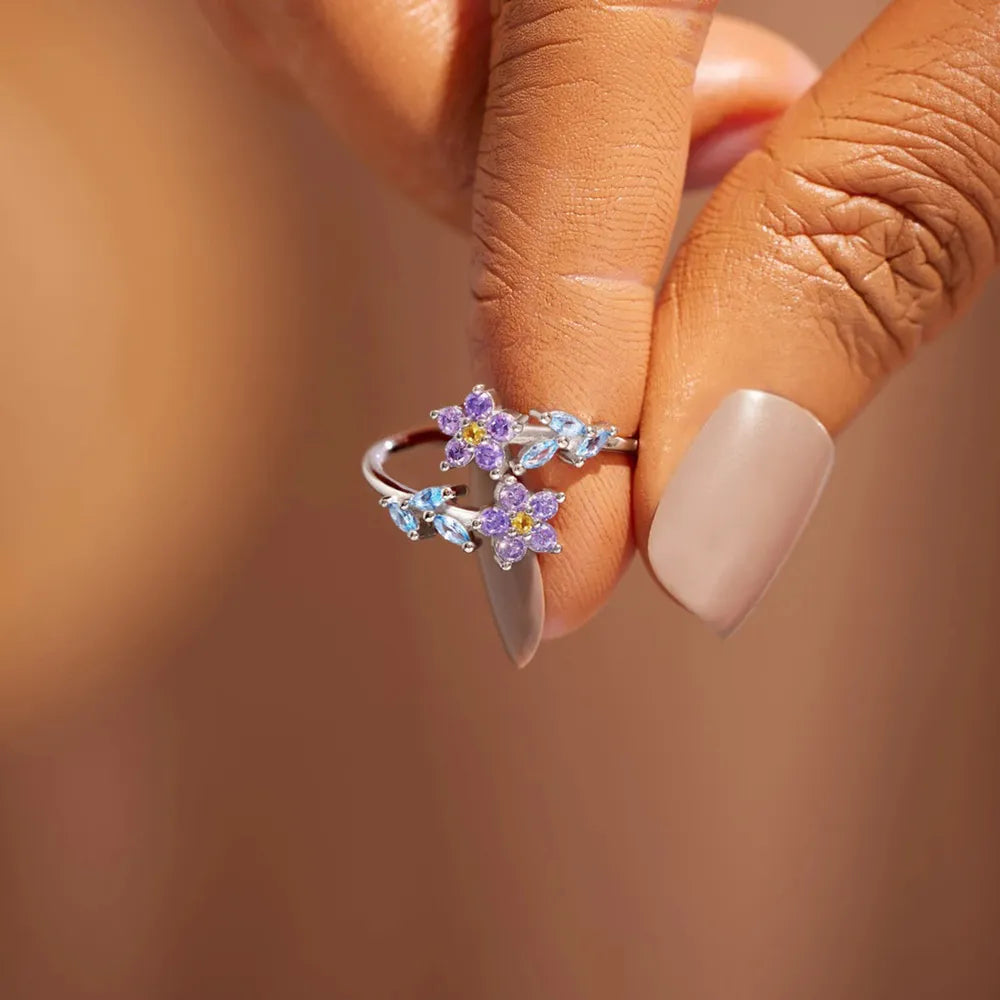 Flower Shape Inlaid Zircon 925 Sterling Silver Ring - Roe Creation