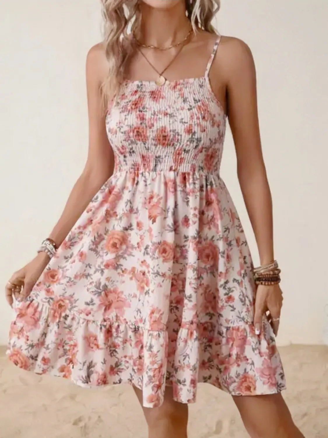 Smocked Floral Square Neck Cami Dress - Roe Creation