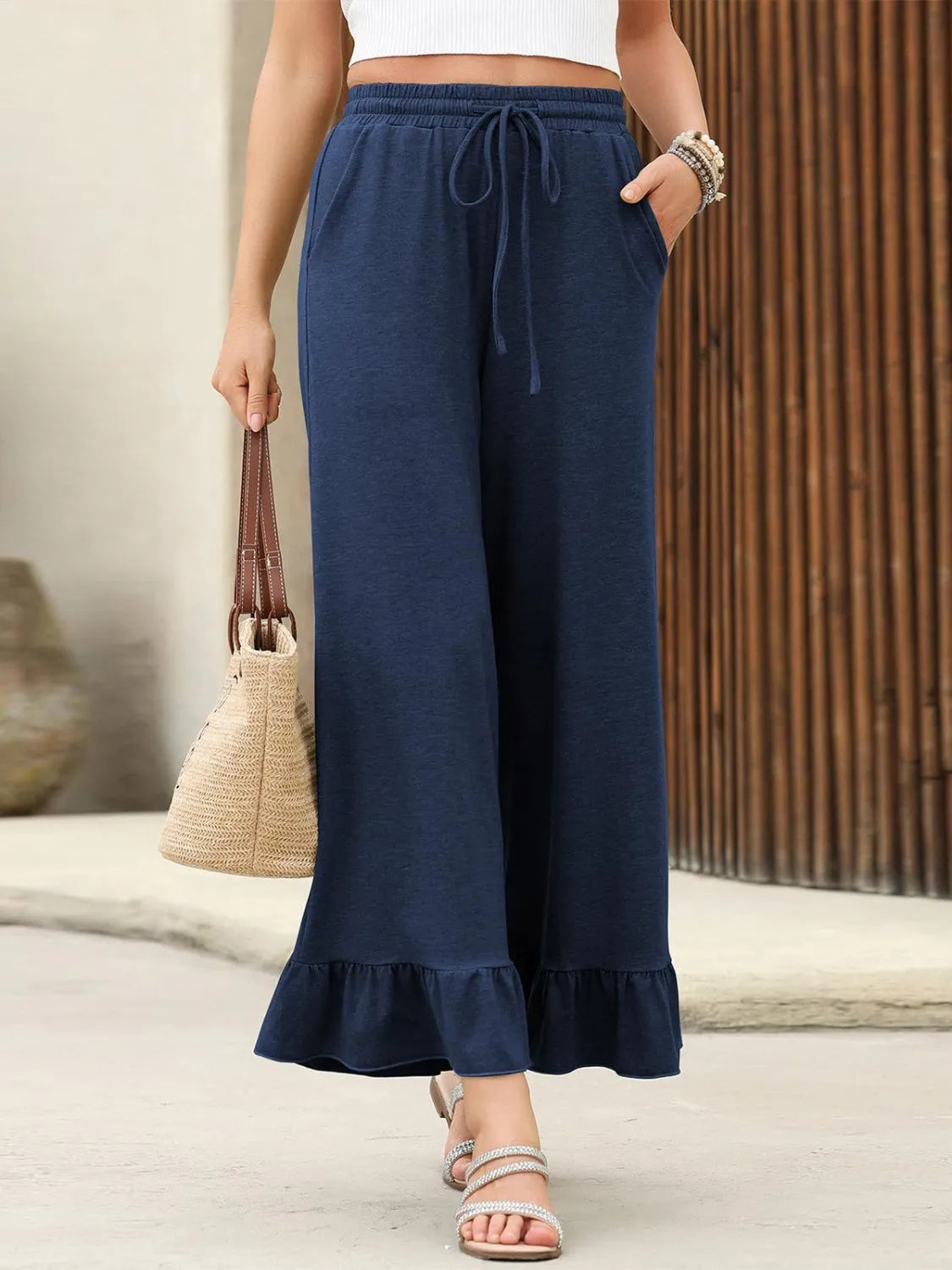 Ruffled Hem Wide Leg Pants - Roe Creation
