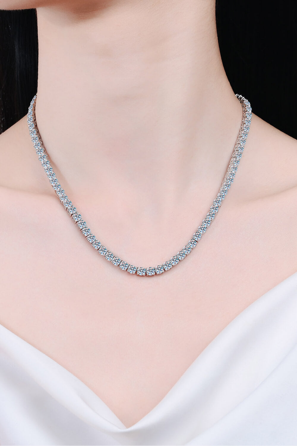 Moissanite Rhodium-Plated Necklace - Roe Creation