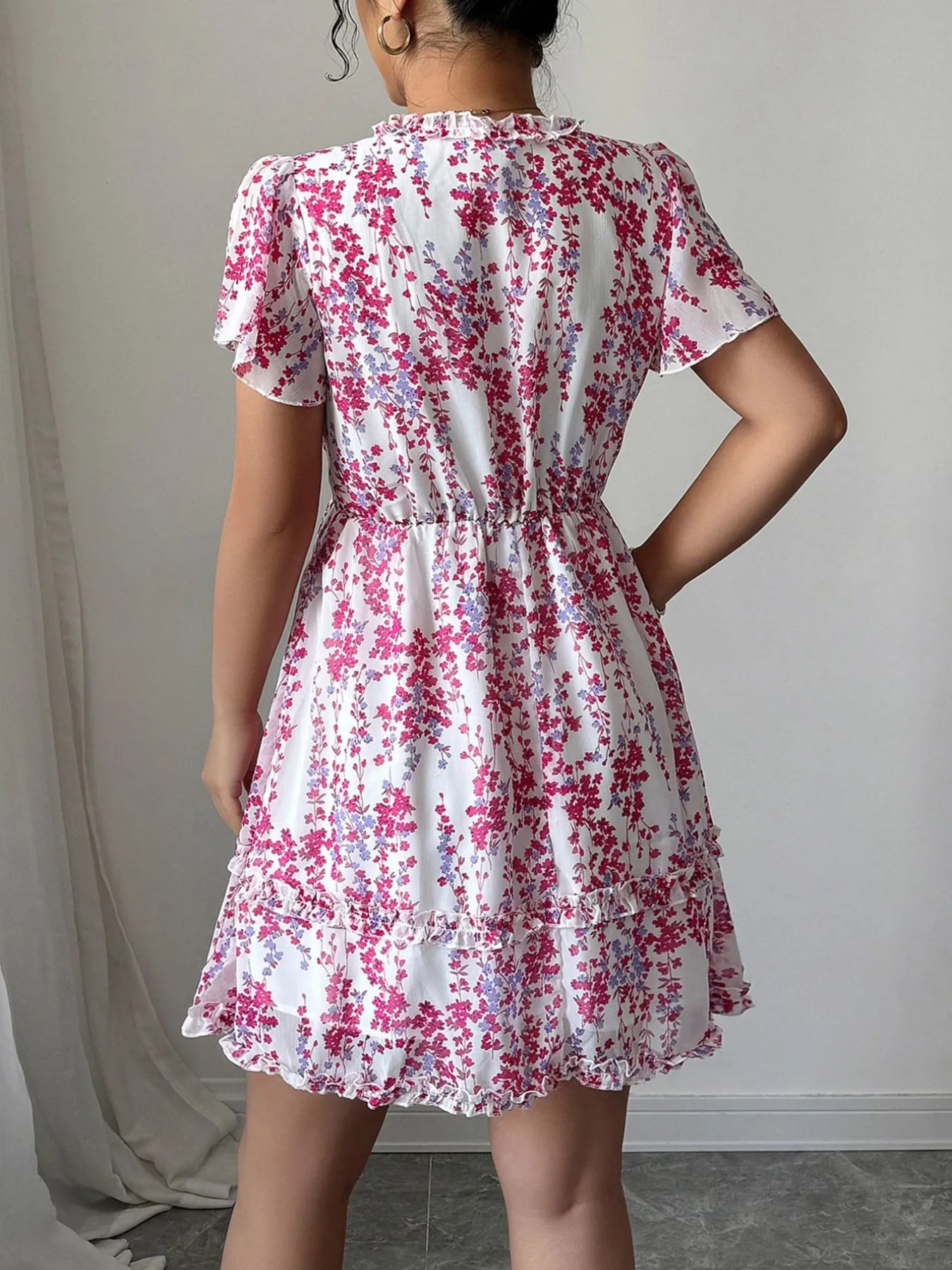 Floral Wrap Dress with Flutter Sleeves - Roe Creation