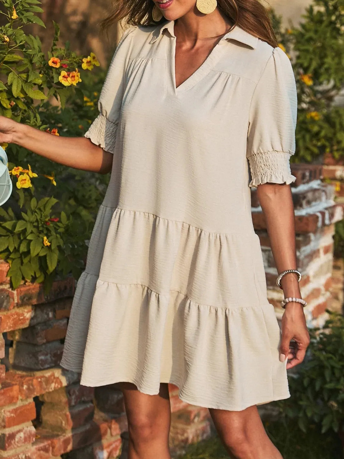 Johnny Collar Short Sleeve Mini Dress - Roe Creation