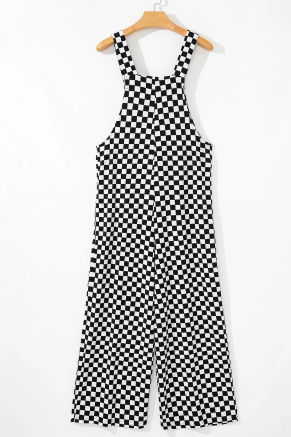 Checkered Print Pocketed Wide Leg Jumpsuit - Roe Creation