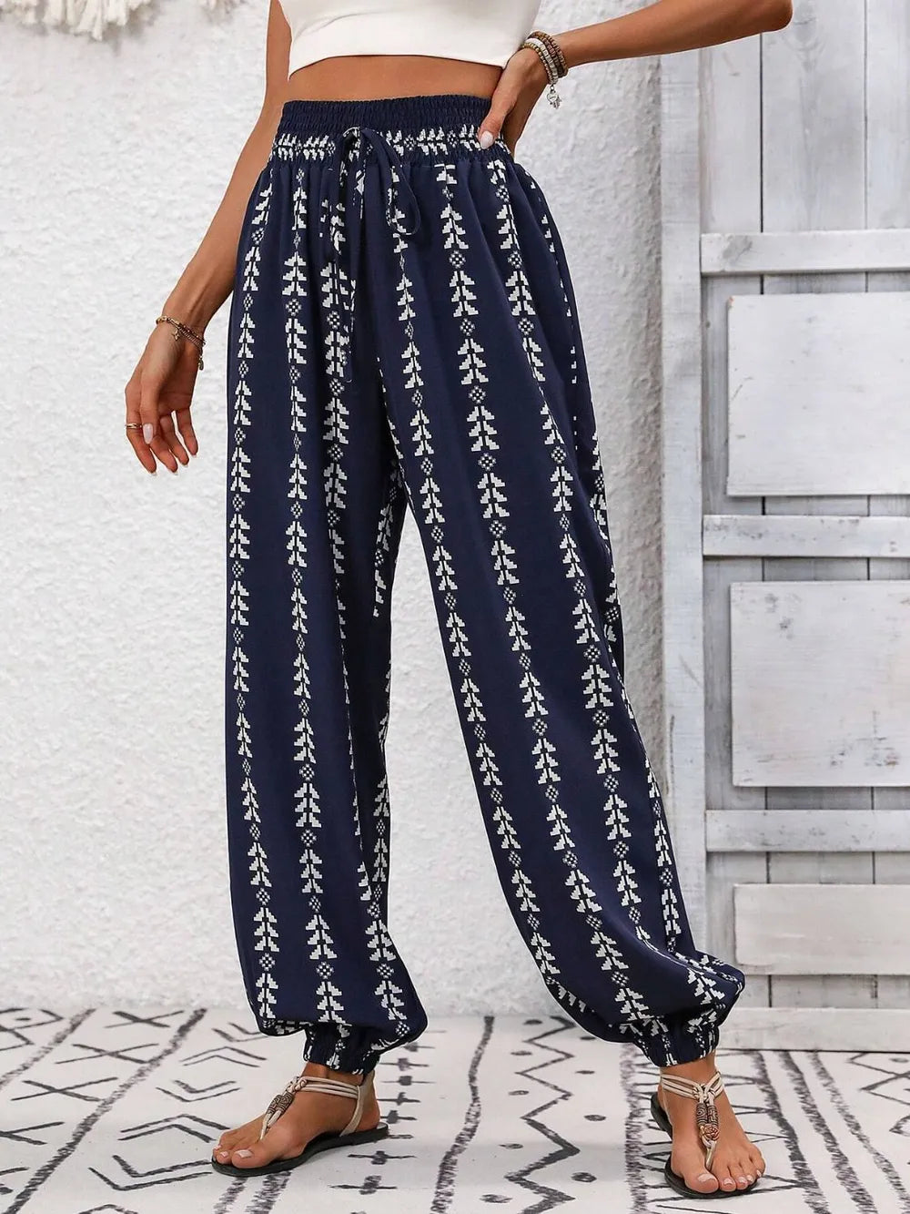 Tied Printed High Waist Pants - Roe Creation