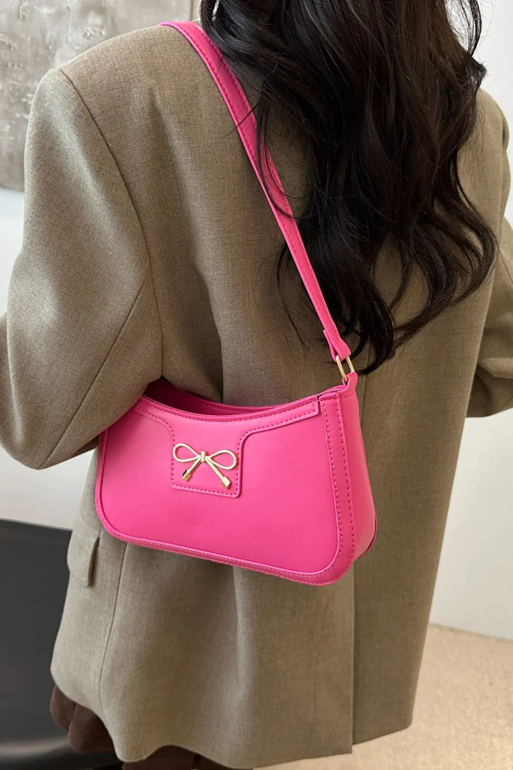 Bow Trim PU Leather Shoulder Bag - Roe Creation