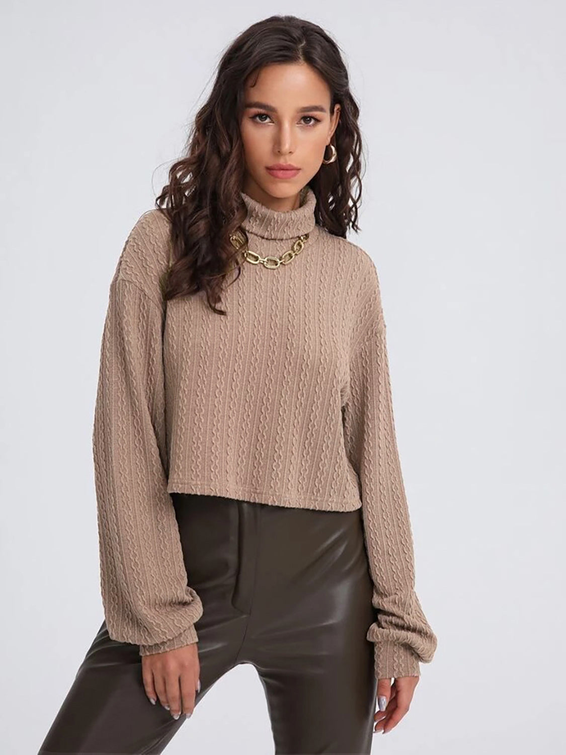 Classic Turtleneck Long Sleeve Top – Women's Fitted Winter Shirt - Roe Creation