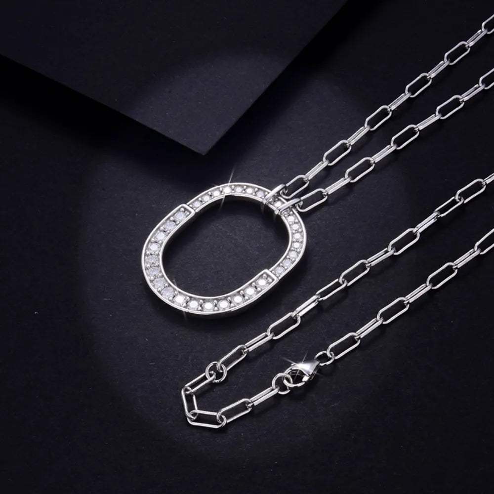 925 Sterling Silver Inlaid Moissanite Pendant Necklace - Roe Creation