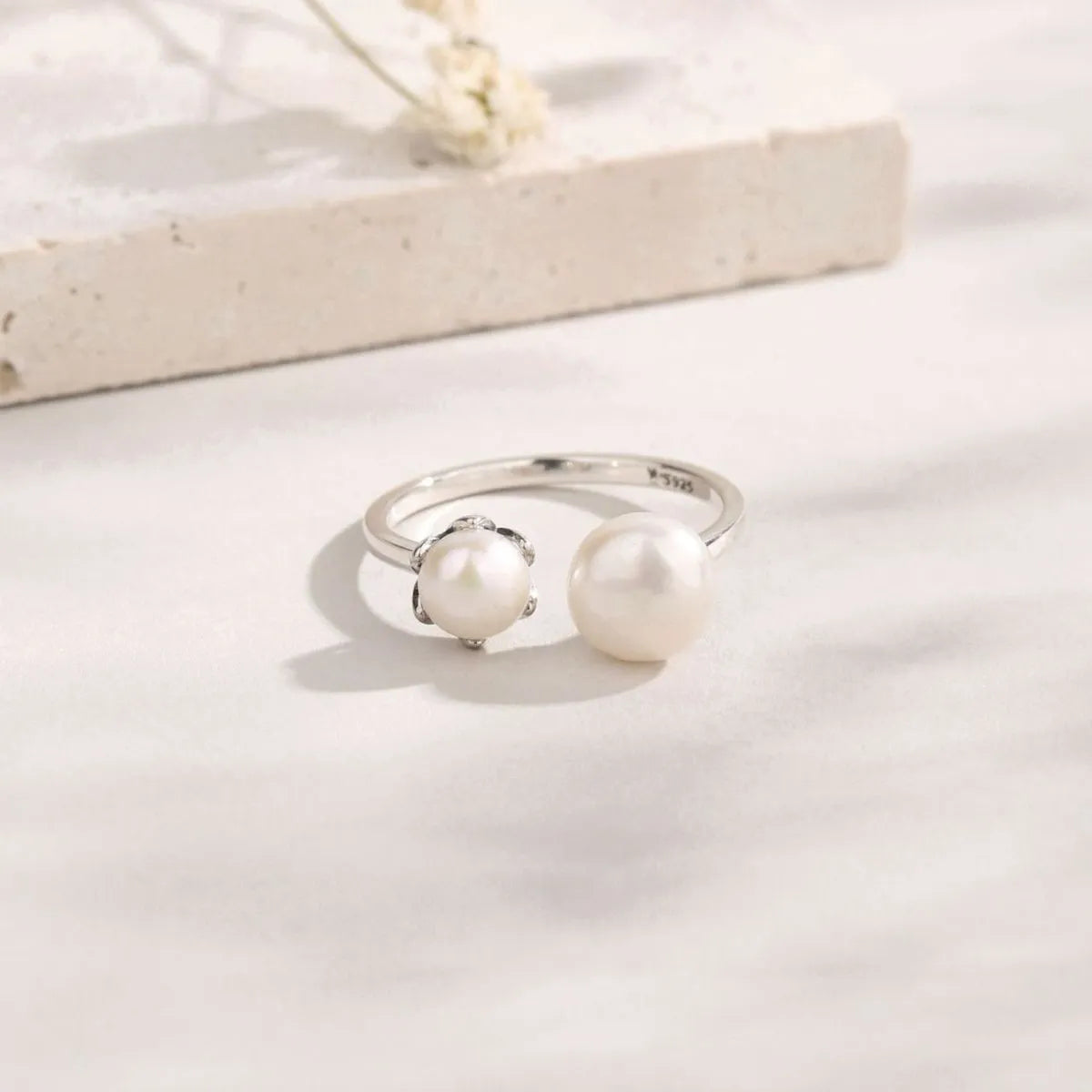Pearl 925 Sterling Silver Open Ring - Roe Creation
