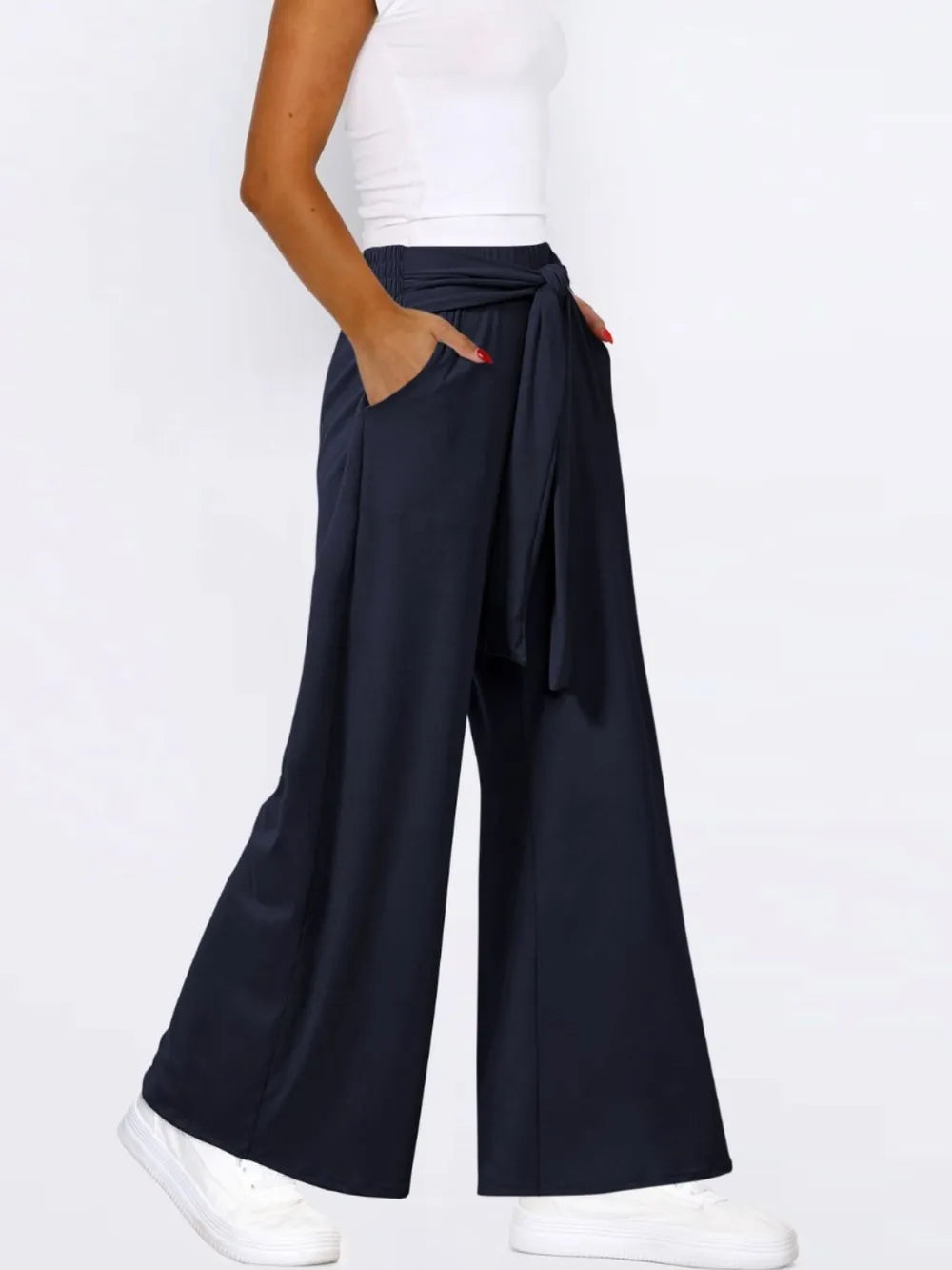 Tied Wide Leg Pants with Pockets - Roe Creation