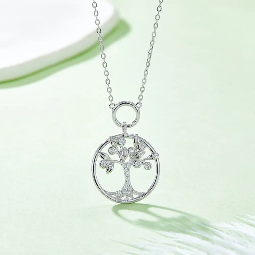 Moissanite 925 Sterling Silver Tree Of Life Pendant Necklace - Roe Creation