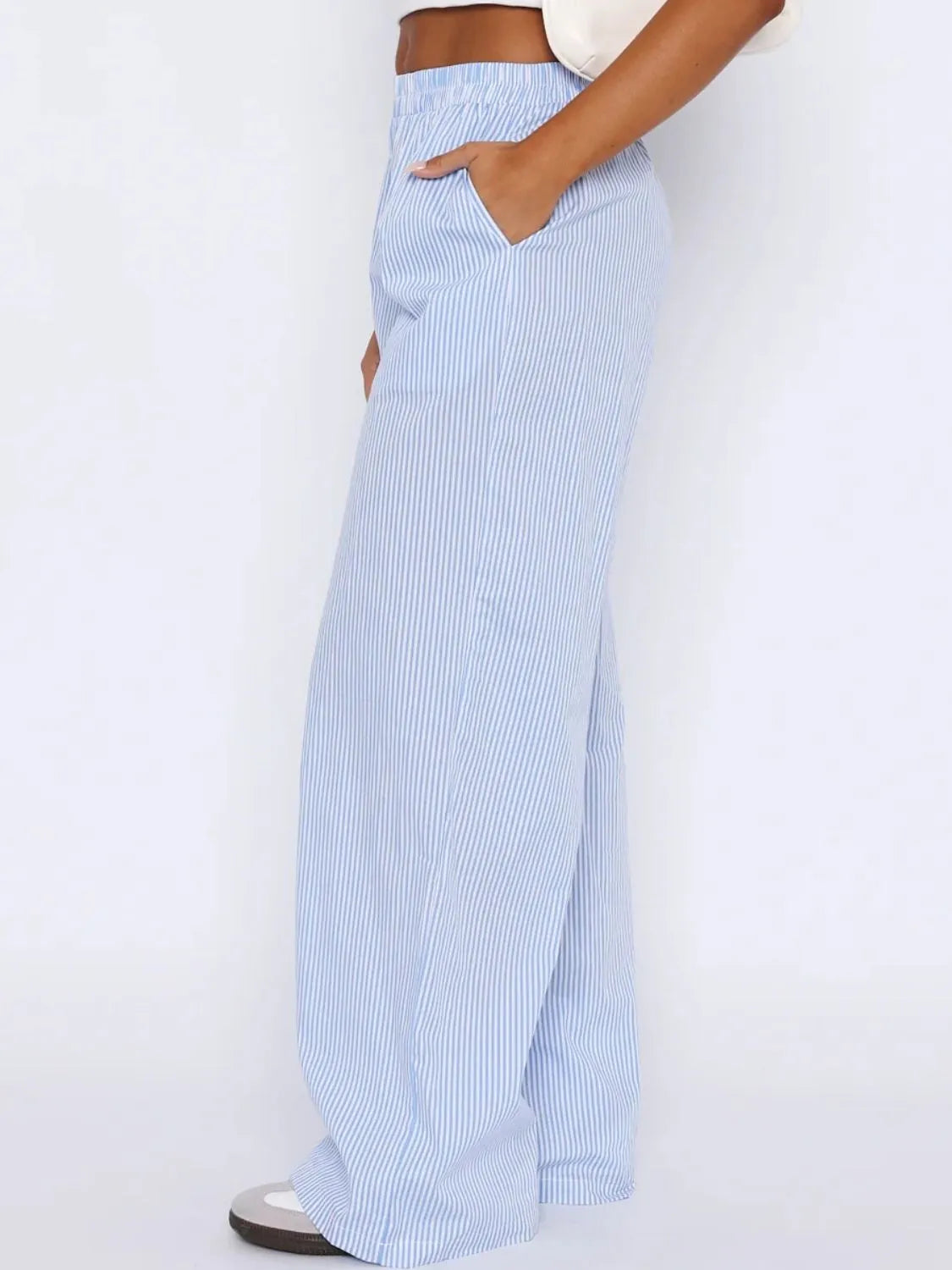 Pocketed Striped Wide Leg Pants - Roe Creation