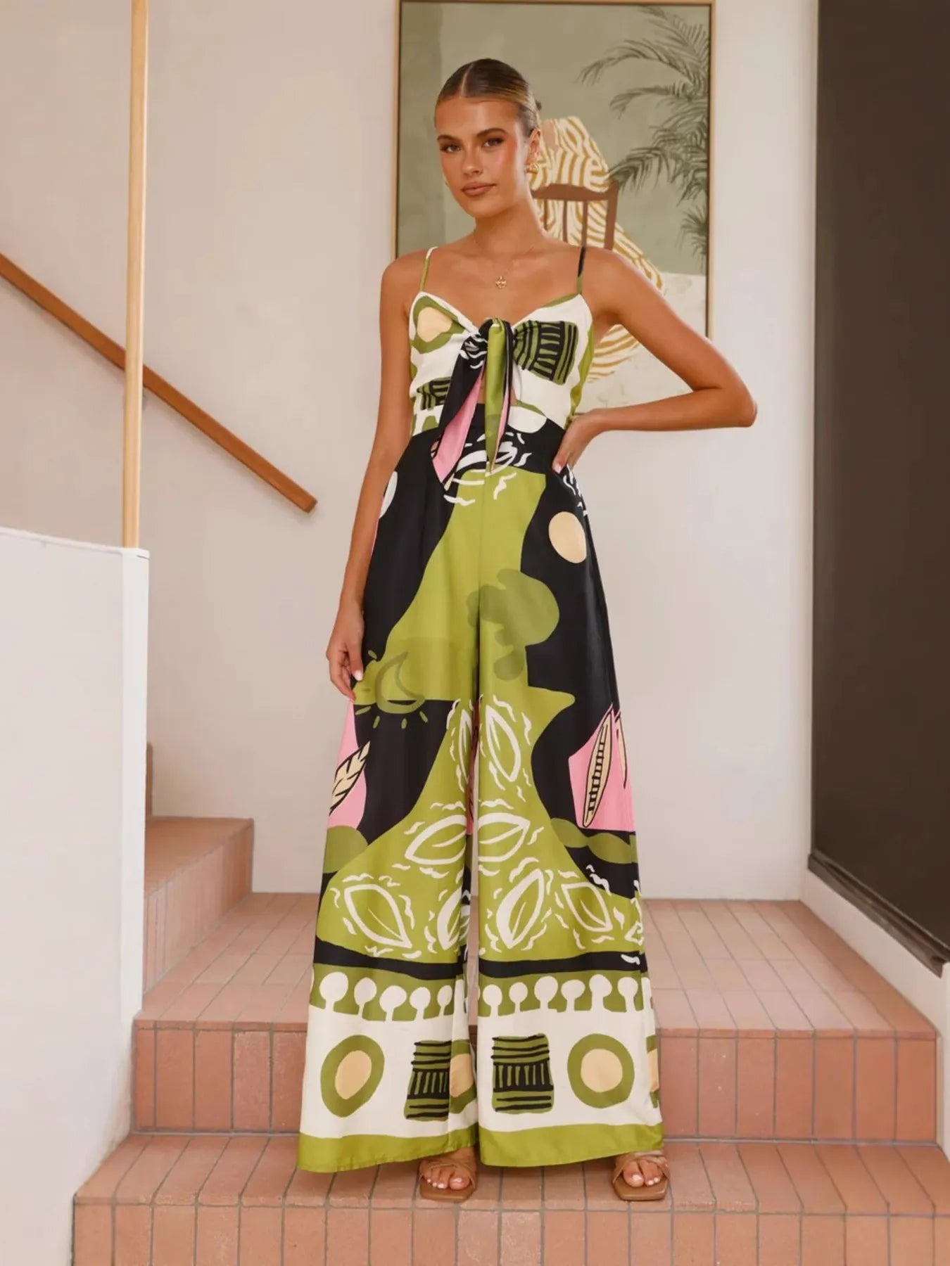 Printed Sweetheart Neck Jumpsuit - Roe Creation
